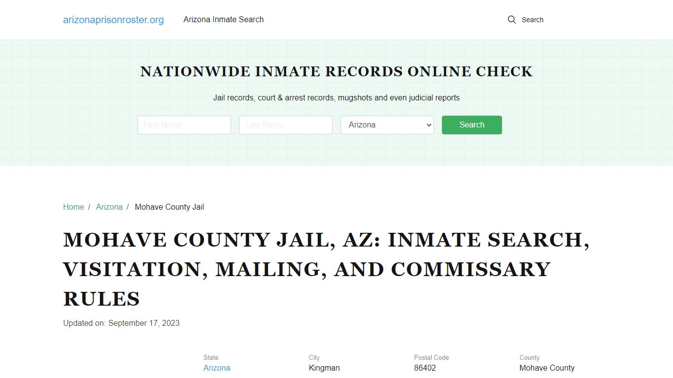 Mohave County Jail, AZ: Inmate Search, Contacts, Visitations, Mail